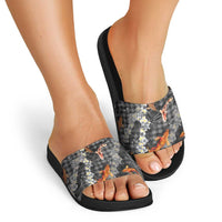 Black Palaka Hawaiian And Japanese Slide Sandals Sakura Lei With Koi Fish - Polynesian Pride
