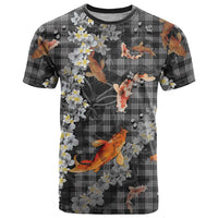 Black Palaka Hawaiian And Japanese T Shirt Sakura Lei With Koi Fish DT05 Black - Polynesian Pride