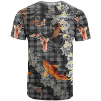 Black Palaka Hawaiian And Japanese T Shirt Sakura Lei With Koi Fish DT05 - Polynesian Pride
