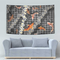 Black Palaka Hawaiian And Japanese Tapestry Sakura Lei With Koi Fish - Polynesian Pride