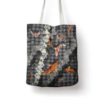 Black Palaka Hawaiian And Japanese Tote Bag Sakura Lei With Koi Fish - Polynesian Pride