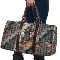 Black Palaka Hawaiian And Japanese Travel Bag Sakura Lei With Koi Fish - Polynesian Pride
