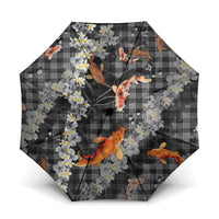 Black Palaka Hawaiian And Japanese Umbrella Sakura Lei With Koi Fish DT05 One Size Folded 11.42 inch Opened Diameter 37.4 inch Black - Polynesian Pride
