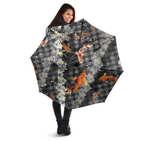 Black Palaka Hawaiian And Japanese Umbrella Sakura Lei With Koi Fish DT05 - Polynesian Pride