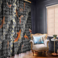 Black Palaka Hawaiian And Japanese Window Curtain Sakura Lei With Koi Fish - Polynesian Pride