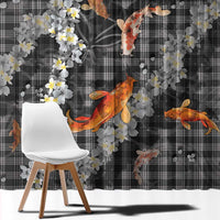 Black Palaka Hawaiian And Japanese Window Curtain Sakura Lei With Koi Fish - Polynesian Pride