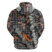 Black Palaka Hawaiian And Japanese Zip Hoodie Sakura Lei With Koi Fish DT05 - Polynesian Pride