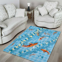 Blue Palaka Hawaiian And Japanese Area Rug Sakura Lei With Koi Fish - Polynesian Pride