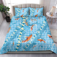 Blue Palaka Hawaiian And Japanese Bedding Set Sakura Lei With Koi Fish - Polynesian Pride