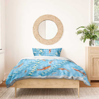 Blue Palaka Hawaiian And Japanese Bedding Set Sakura Lei With Koi Fish - Polynesian Pride