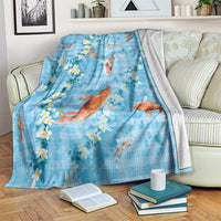 Blue Palaka Hawaiian And Japanese Blanket Sakura Lei With Koi Fish - Polynesian Pride
