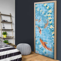Blue Palaka Hawaiian And Japanese Door Cover Sakura Lei With Koi Fish DT05 - Polynesian Pride