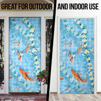 Blue Palaka Hawaiian And Japanese Door Cover Sakura Lei With Koi Fish DT05 - Polynesian Pride