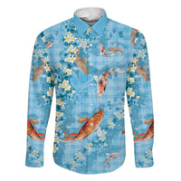 Blue Palaka Hawaiian And Japanese Family Matching Puletasi and Hawaiian Shirt Sakura Lei With Koi Fish - Polynesian Pride