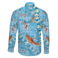 Blue Palaka Hawaiian And Japanese Family Matching Summer Maxi Dress and Hawaiian Shirt Sakura Lei With Koi Fish - Polynesian Pride