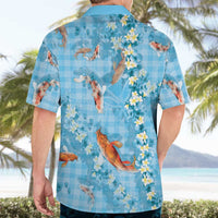 Blue Palaka Hawaiian And Japanese Hawaiian Shirt Sakura Lei With Koi Fish DT05 - Polynesian Pride