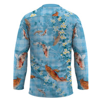 Blue Palaka Hawaiian And Japanese Hockey Jersey Sakura Lei With Koi Fish DT05 - Polynesian Pride