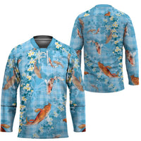 Blue Palaka Hawaiian And Japanese Hockey Jersey Sakura Lei With Koi Fish DT05 - Polynesian Pride
