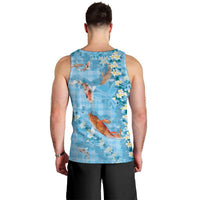 Blue Palaka Hawaiian And Japanese Men Tank Top Sakura Lei With Koi Fish DT05 - Polynesian Pride