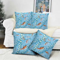 Blue Palaka Hawaiian And Japanese Pillow Cover Sakura Lei With Koi Fish - Polynesian Pride