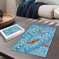 Blue Palaka Hawaiian And Japanese Puzzle Sakura Lei With Koi Fish DT05 - Polynesian Pride