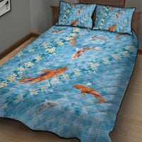 Blue Palaka Hawaiian And Japanese Quilt Bed Set Sakura Lei With Koi Fish - Polynesian Pride
