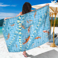 Blue Palaka Hawaiian And Japanese Sarong Sakura Lei With Koi Fish - Polynesian Pride