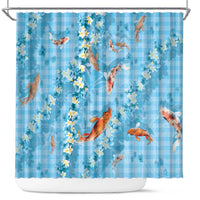 Blue Palaka Hawaiian And Japanese Shower Curtain Sakura Lei With Koi Fish - Polynesian Pride