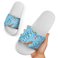 Blue Palaka Hawaiian And Japanese Slide Sandals Sakura Lei With Koi Fish - Polynesian Pride