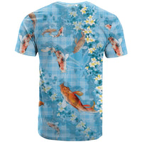 Blue Palaka Hawaiian And Japanese T Shirt Sakura Lei With Koi Fish DT05 - Polynesian Pride