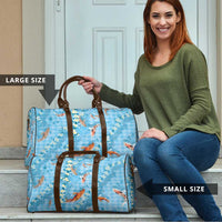 Blue Palaka Hawaiian And Japanese Travel Bag Sakura Lei With Koi Fish - Polynesian Pride