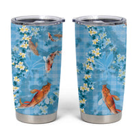 Blue Palaka Hawaiian And Japanese Tumbler Cup Sakura Lei With Koi Fish - Polynesian Pride