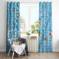 Blue Palaka Hawaiian And Japanese Window Curtain Sakura Lei With Koi Fish - Polynesian Pride