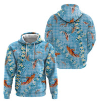 Blue Palaka Hawaiian And Japanese Zip Hoodie Sakura Lei With Koi Fish DT05 - Polynesian Pride