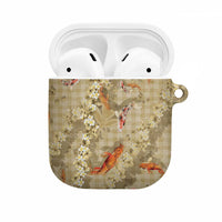Beige Palaka Hawaiian And Japanese AirPods Case Sakura Lei With Koi Fish DT05 Beige - Polynesian Pride