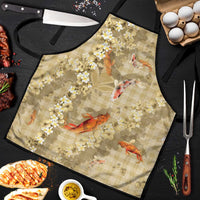 Beige Palaka Hawaiian And Japanese Apron Sakura Lei With Koi Fish DT05 Beige - Polynesian Pride