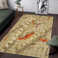 Beige Palaka Hawaiian And Japanese Area Rug Sakura Lei With Koi Fish - Polynesian Pride