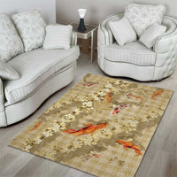 Beige Palaka Hawaiian And Japanese Area Rug Sakura Lei With Koi Fish - Polynesian Pride