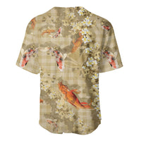 Beige Palaka Hawaiian And Japanese Baseball Jersey Sakura Lei With Koi Fish DT05 - Polynesian Pride