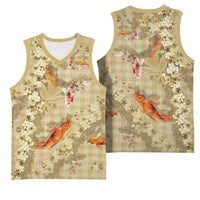 Beige Palaka Hawaiian And Japanese Basketball Jersey Sakura Lei With Koi Fish DT05 - Polynesian Pride