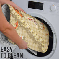 Beige Palaka Hawaiian And Japanese Bathroom Set Sakura Lei With Koi Fish - Polynesian Pride