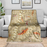Beige Palaka Hawaiian And Japanese Blanket Sakura Lei With Koi Fish - Polynesian Pride