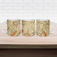Beige Palaka Hawaiian And Japanese Ceramic Mug Sakura Lei With Koi Fish DT05 - Polynesian Pride