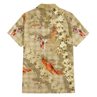 Beige Palaka Hawaiian And Japanese Family Matching Mermaid Dress and Hawaiian Shirt Sakura Lei With Koi Fish - Polynesian Pride