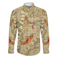Beige Palaka Hawaiian And Japanese Family Matching Mermaid Dress and Hawaiian Shirt Sakura Lei With Koi Fish - Polynesian Pride