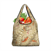Beige Palaka Hawaiian And Japanese Grocery Bag Sakura Lei With Koi Fish - Polynesian Pride