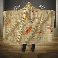 Beige Palaka Hawaiian And Japanese Hooded Blanket Sakura Lei With Koi Fish DT05 - Polynesian Pride