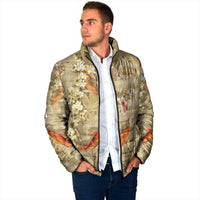 Beige Palaka Hawaiian And Japanese Padded Jacket Sakura Lei With Koi Fish DT05 - Polynesian Pride
