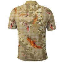 Beige Palaka Hawaiian and Japanese Polo Shirt - Sakura Lei With Koi Fish DT05 - Polynesian Pride