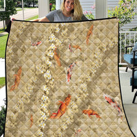 Beige Palaka Hawaiian And Japanese Quilt Sakura Lei With Koi Fish - Polynesian Pride